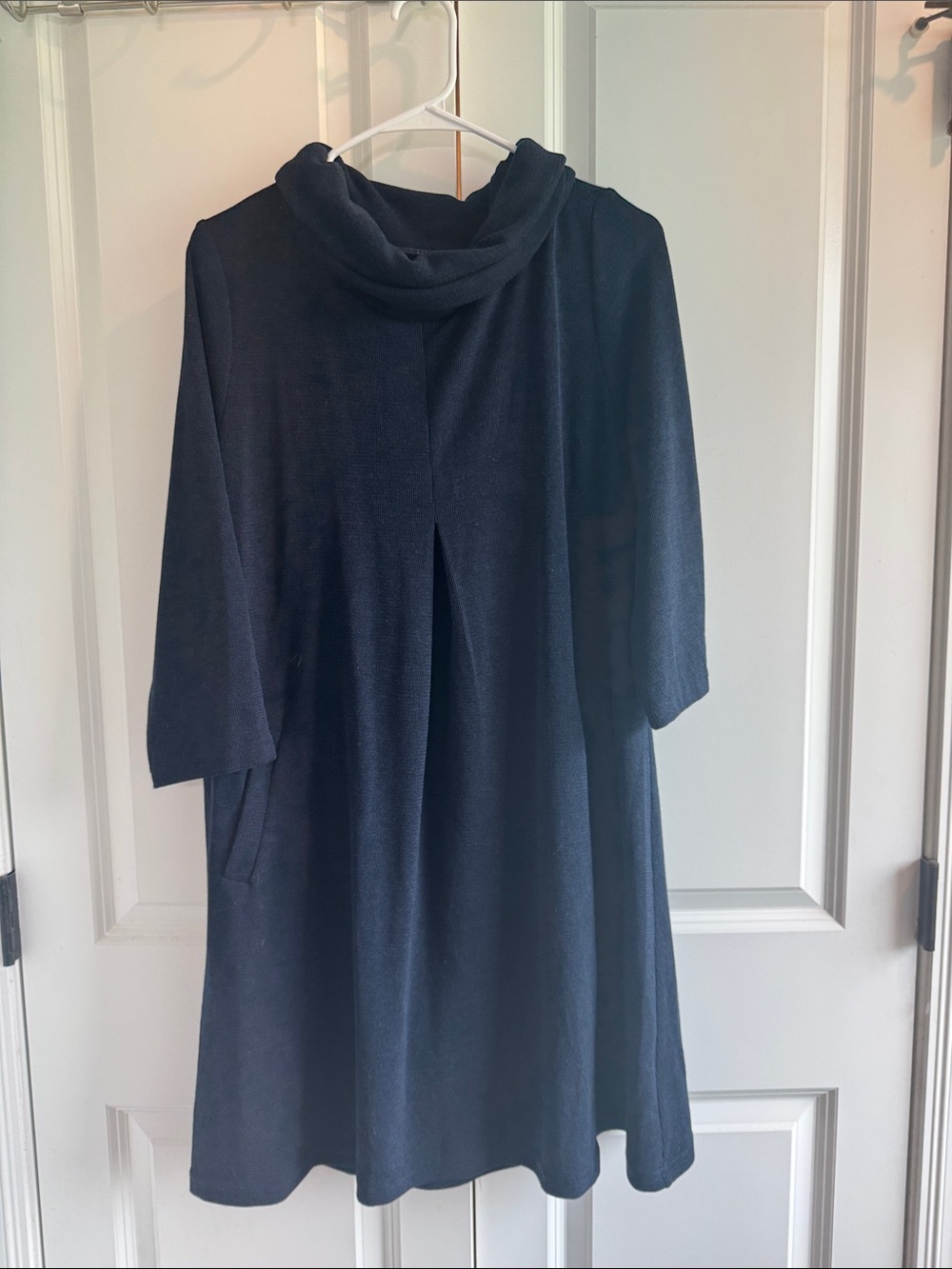 Women's Navy Cowl Neck Sweater Swing Dress